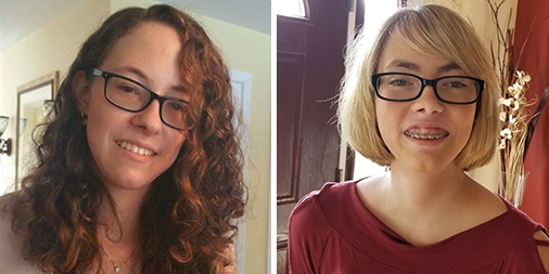 Photographs of two young women wearing glasses.