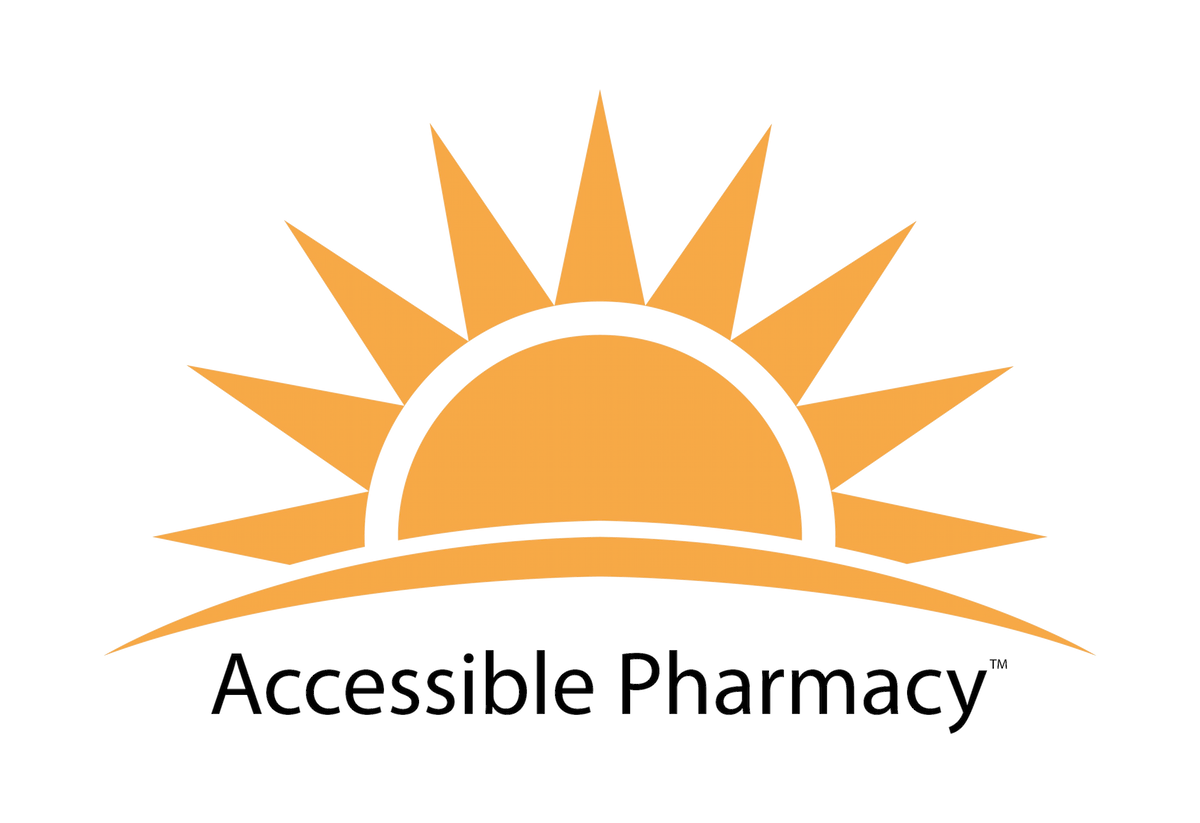 Accessible Pharmacy Logo: A yellow sun half crested with "Accessible Pharmacy" in black letters beneath