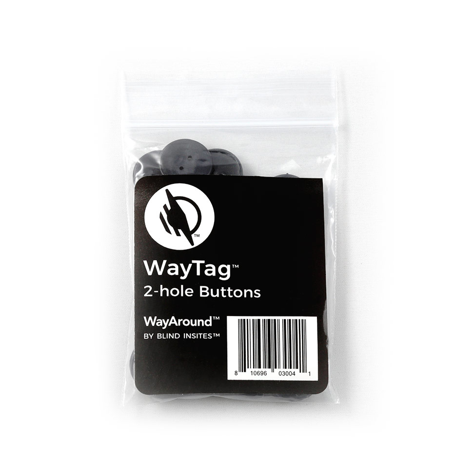 A resealable bag of two hole buttons