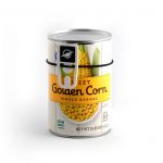 Square top WayClip attached with a hair tie to a can of corn
